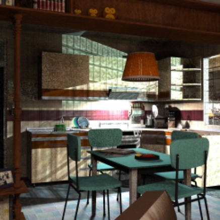 SketchUp render-- Kitchen / Living Room 03